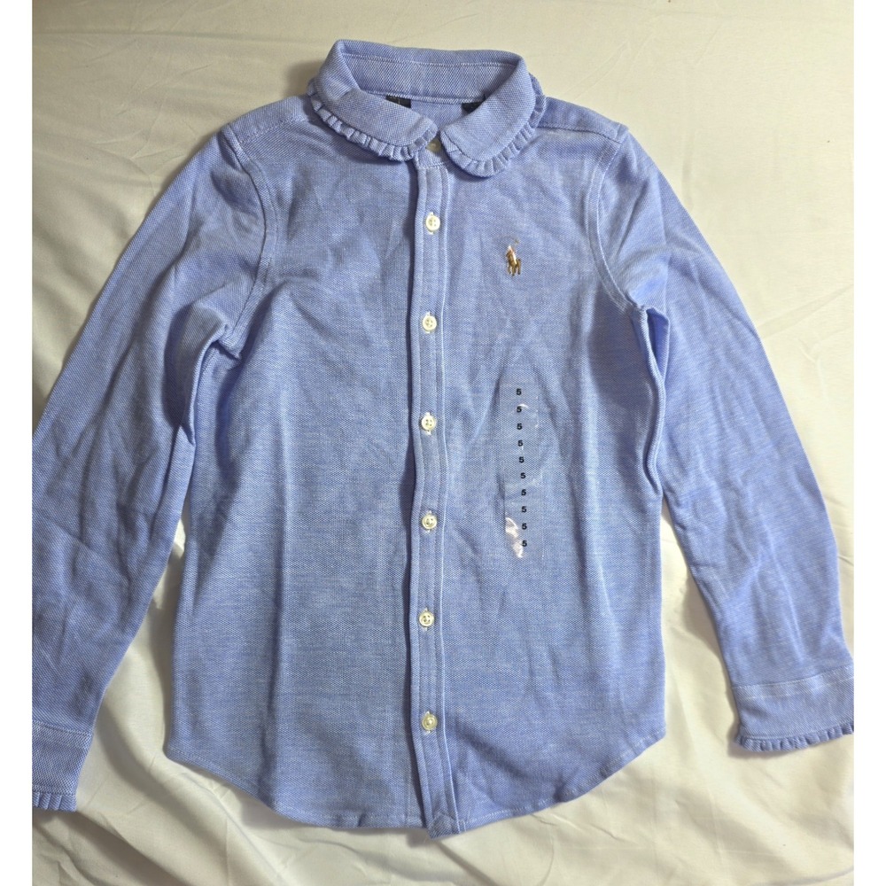 Polo Ralph Lauren Oxford Knit 100% Cotton Ruffled Button Down Girls Size 6X NWOT